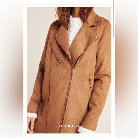 Longline Vegan Suede Moto in Cedar - Picture 5 of 9